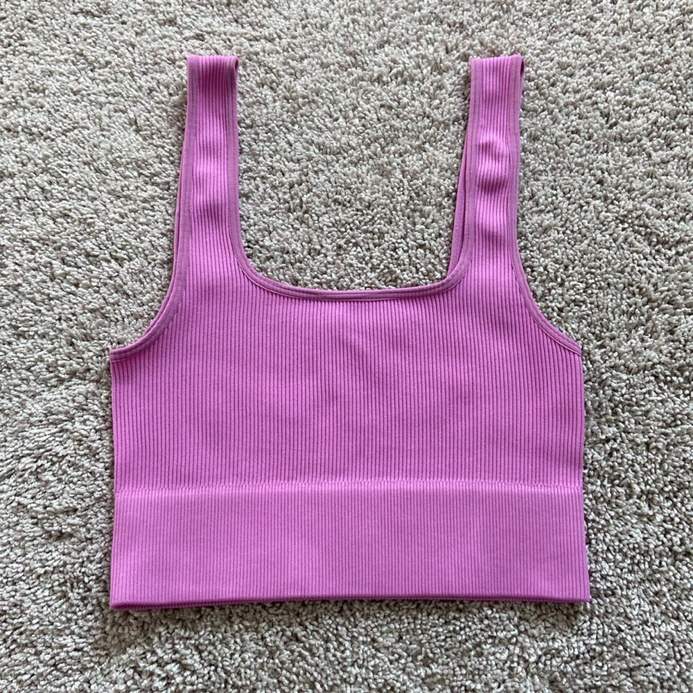 Zenana • Pink Square Neck Ribbed Seamless Crop Tank.